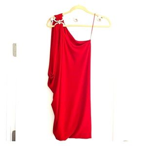 Red one-shoulder dress